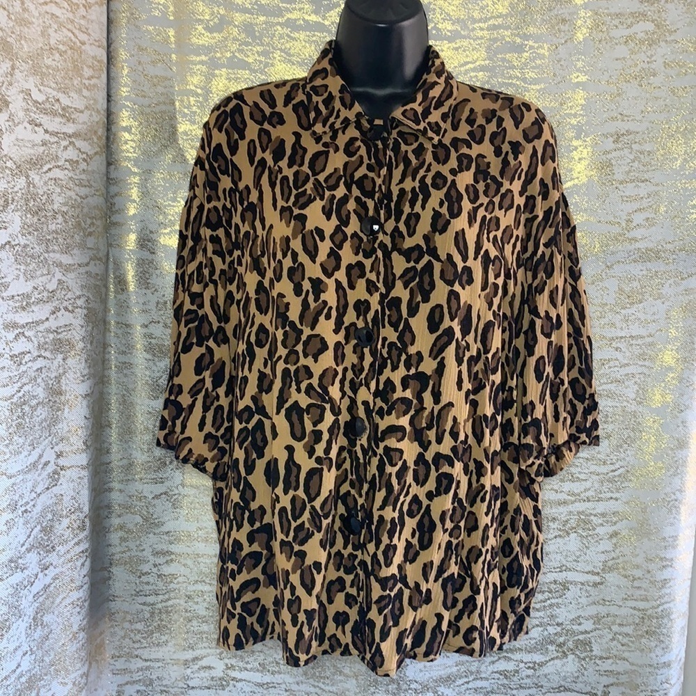 Vintage 🧚‍♀️Clichy Leopard Print Button Down 3/4 Sleeve Blouse Size 12 - Picture 2 of 12